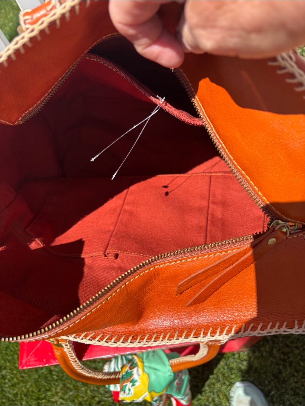Isabella Fiore Leather Stiched Lrge Satchel, Vintage Panama Scarf, Gorgeous - Picture 6 of 11